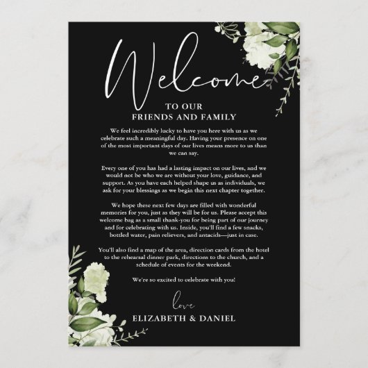 Hochzeitswochenende-Itinerary Grünzeug Floral Programm (Vorderseite)