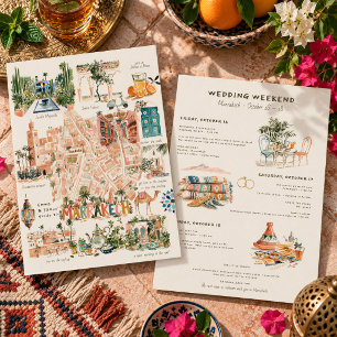 Hochzeitswochenende Marrakech illustrierter Reisep Einladung
