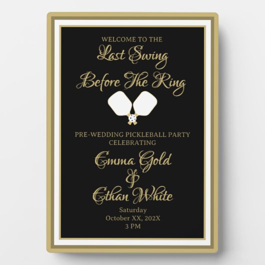 Hochzeitswochenende Pickleball Black & Gold Fotoplatte (Vorderseite)