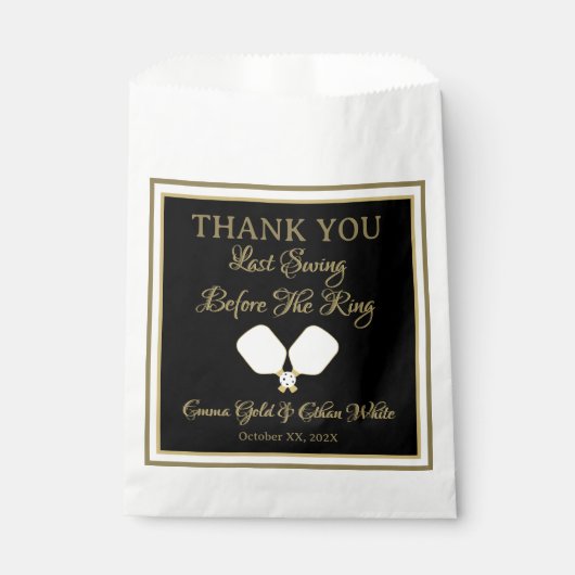 Hochzeitswochenende Pickleball Gold und Weiß Geschenktütchen (Vorderseite)