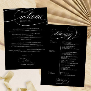 Hochzeitswochenende-Willkommens-Itinerary Schwarz Einladung