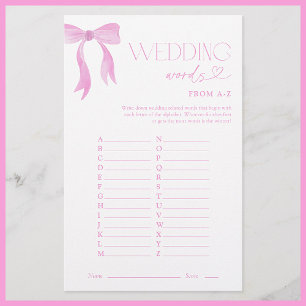 Hochzeitsworte von A-Z Pink Bow Brautparty Game