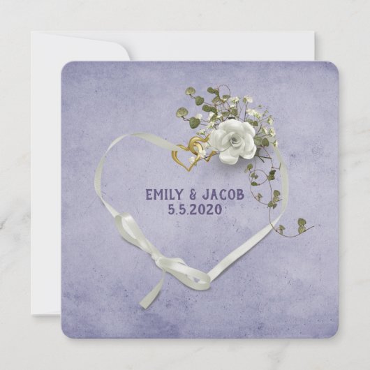 Hochzeitszange und Ringe mit Rosenbukett Einladung (Vorderseite)