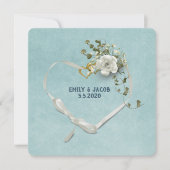 Hochzeitszange und Ringe mit Rosenbukett Einladung (Vorderseite)