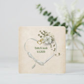 Hochzeitszange und Ringe mit Rosenbukett Einladung (Stehend Vorderseite)