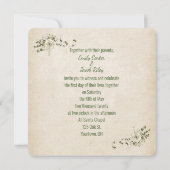 Hochzeitszange und Ringe mit Rosenbukett Einladung (Rückseite)