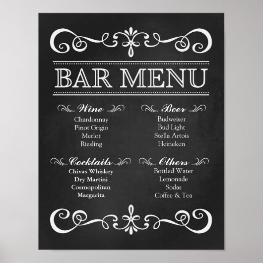 Hochzeitszeichen - Bar Menu Wedding Chalkboard Zei Poster (Vorne)