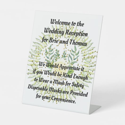 Hochzeitszeichen - Bitte um eine Maske Sockelschild (Vorderseite)