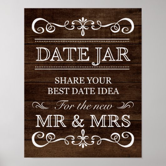 Hochzeitszeichen - Date Jar Rustic Wedding Sign Poster (Vorne)