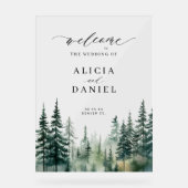 Hochzeitszeichen der Wasserfarben im Kiefernwald Acrylschild (Vorderseite)