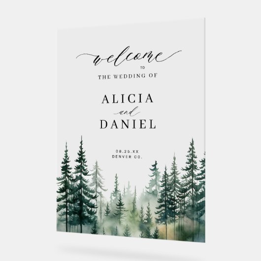 Hochzeitszeichen der Wasserfarben im Kiefernwald Acrylschild (Winkel)