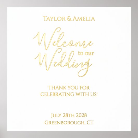 Hochzeitszeichen Elegantes Skript Real Gold Foliendrucke (Vorderseite)