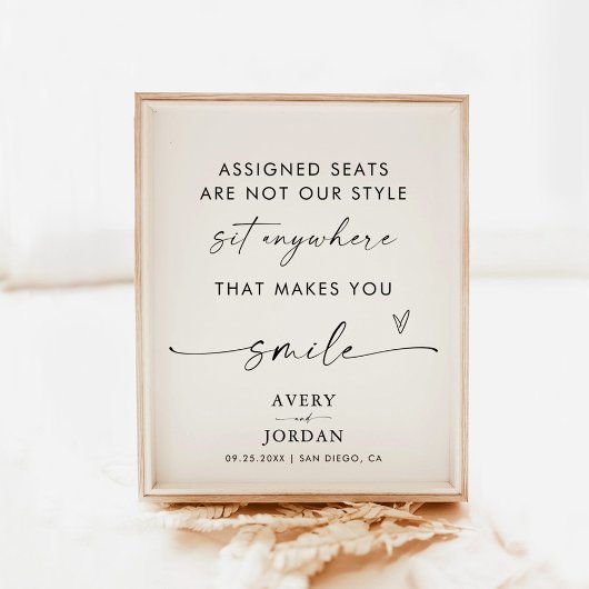 Hochzeitszeichen für offene Sitze | Keine zugeteil Poster