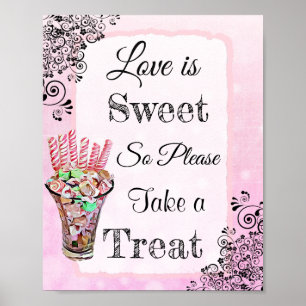 Hochzeitszeichen für Süßes Buffet Pink und Gree Po Poster
