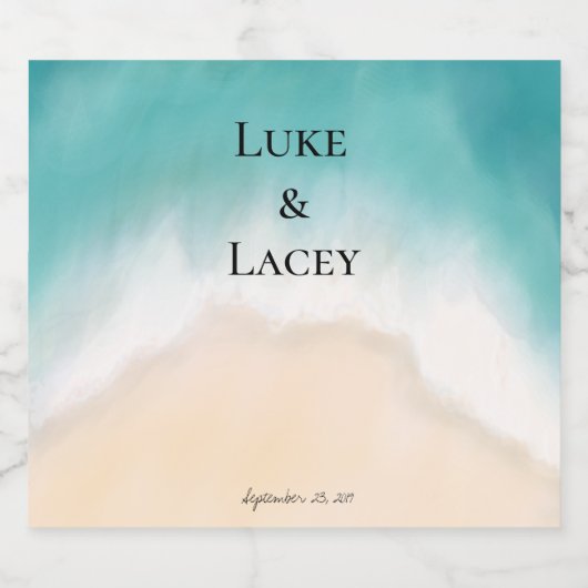 Hochzeitszeichen für Wasserfarben am Strand Alkoholflaschenetikett (Einzelnes Label)