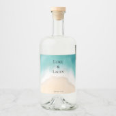 Hochzeitszeichen für Wasserfarben am Strand Alkoholflaschenetikett (Vorderseite)