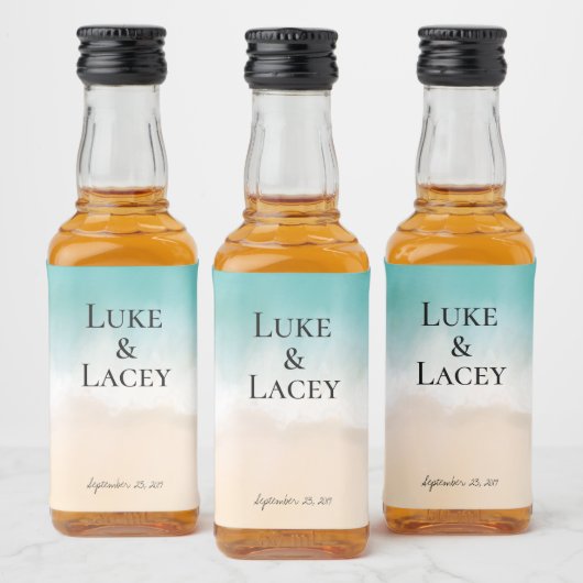 Hochzeitszeichen für Wasserfarben am Strand Alkoholflaschenetikett (Flaschen)