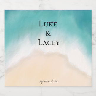 Hochzeitszeichen für Wasserfarben am Strand Schaumweinetikett