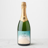 Hochzeitszeichen für Wasserfarben am Strand Schaumweinetikett (Vorderseite)