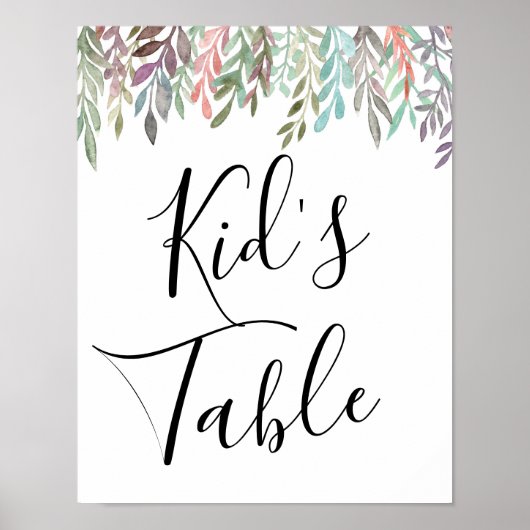 Hochzeitszeichen - Kid's Table Aquarell Poster (Vorne)