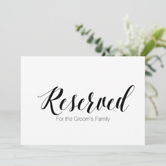 Hochzeitszeichen "Reserviert für Familie der Groom Einladung (Stehend Vorderseite)