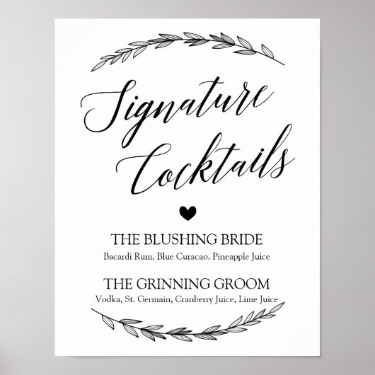 Hochzeitszeichen - Signature-Cocktail Laurel-Zeich Poster (Vorne)