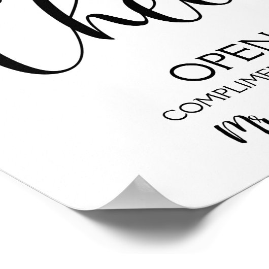 Hochzeitszeichen von Open Bar Cheers Poster (Ecke)