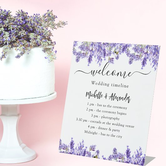 Hochzeitszeitplan Programm Lavendel Blumen Willkom Sockelschild