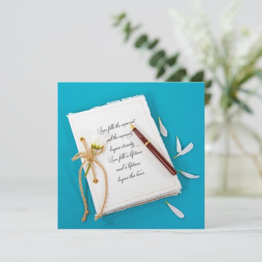 Hochzeitszeitschrift mit Stift und Stift Einladung (Stehend Vorderseite)