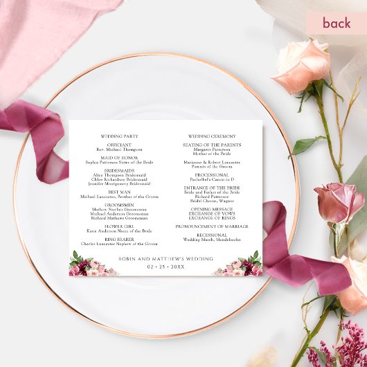Hochzeitszeitschrift und Programm Burgundy Blush P