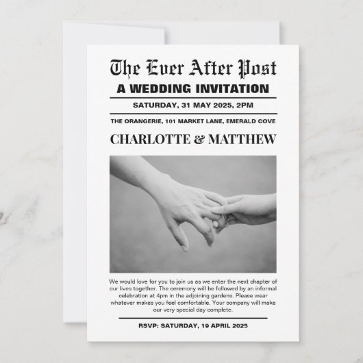 Hochzeitszeitung Einladung (Vorderseite)