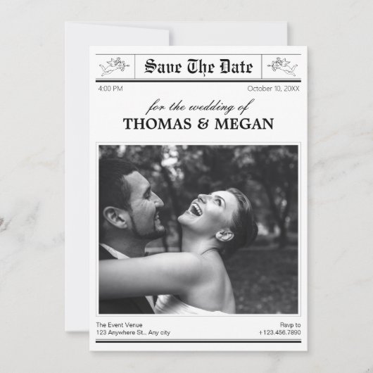 Hochzeitszeitung Foto Save The Date (Vorderseite)