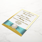 Hochzeitszeremon für Gold und Aquamarine Perl Folieneinladung (Gedreht)
