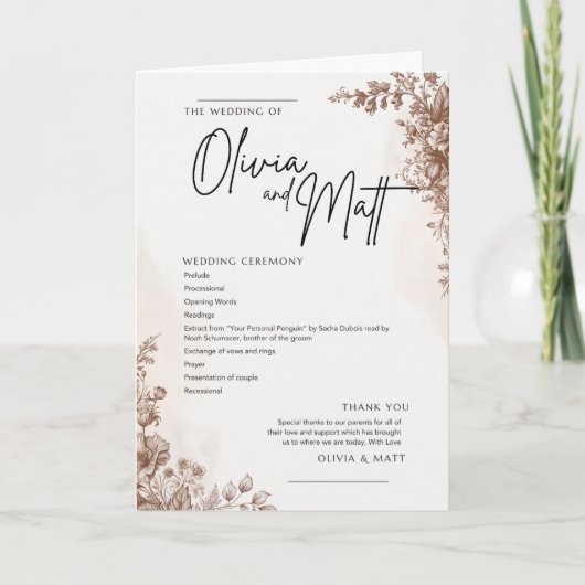 Hochzeitszeremonie-Programm – Elegantes Florales B Programm (Vorderseite)