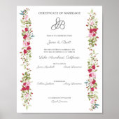 Hochzeitszertifikat Blumenrosa und Rote Garland Poster (Vorne)