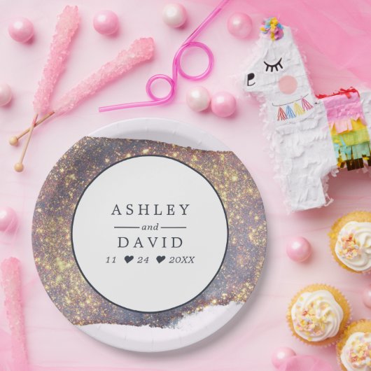 Hochzeitszettel für Lila Glitzer Pappteller (Party)