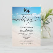 Hochzeitsziel für tropische Seesterne Einladung (Stehend Vorderseite)