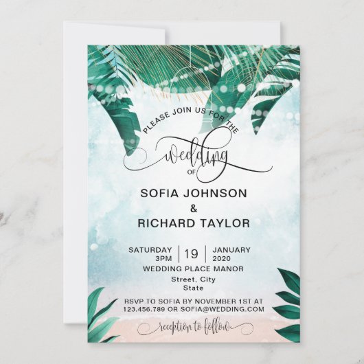 Hochzeitsziel Insel Strand Ozean Einladung (Vorderseite)