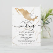 Hochzeitsziel Mexiko Goldenes Herz Einladung (Stehend Vorderseite)