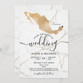 Hochzeitsziel Mexiko Goldenes Herz Einladung (Vorne/Hinten)