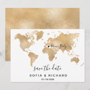 Hochzeitsziel Weltkarte Gold entfernbares Herz Einladung