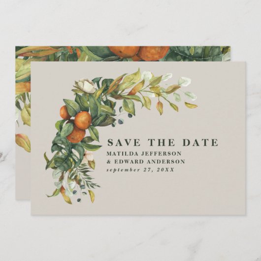 Hochzeitszitrus botanisch modern save the date (Vorne/Hinten)