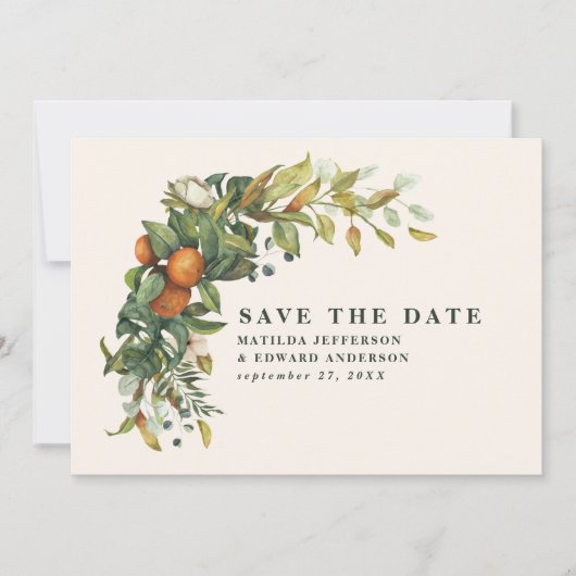 Hochzeitszitrus botanisch modern save the date (Vorderseite)