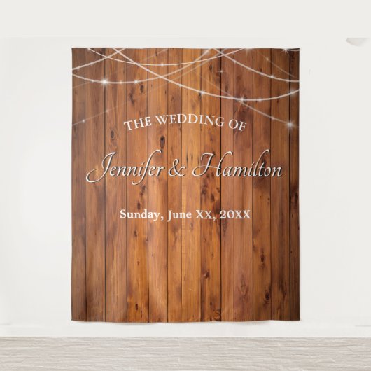 Hochzeitszitzer leuchten altes Stallholz Rustikale Wandteppich (Vorderseite)