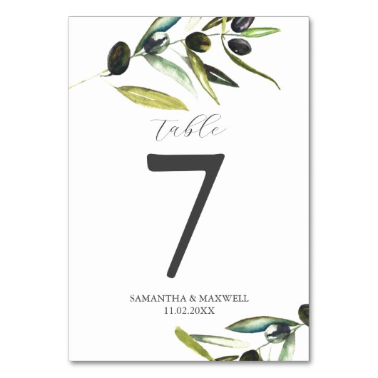 Hochzeitszweig der Minimalistischen Olivenzweig-Ti Tischnummer (Rückseite)