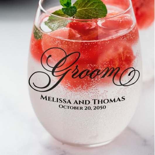 Hochzeittypografie - Brille und Bräutigam Weinglas Ohne Stiel