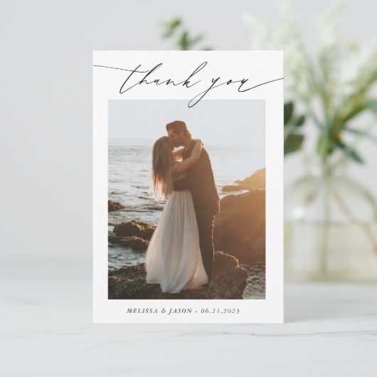 Hochzeittypografie-Foto Danke-Karte Dankeskarte (Stehend Vorderseite)