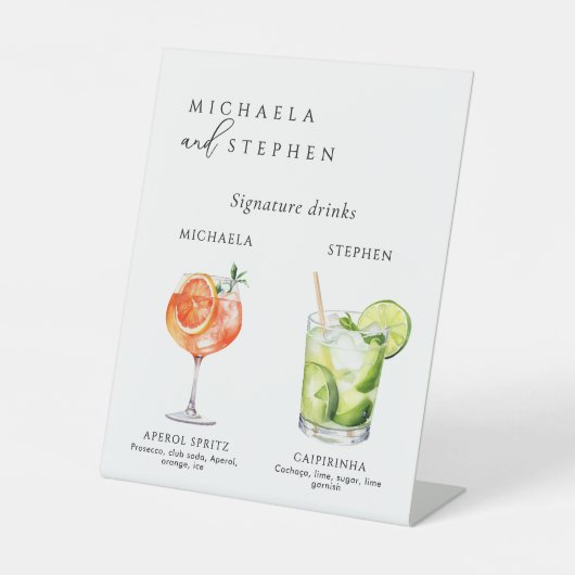 Hochzeitunterschrift Drinks über 50 Aquarellcockta Sockelschild (Vorderseite)