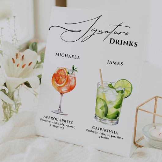 Hochzeitunterschrift Drinks über 50 Aquarellcockta Sockelschild
