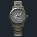 Hochzeitvater der Groom-Geschenk Monogram Cool Cla Armbanduhr<br><div class="desc">Hochzeitsvater von Groom Geschenk Mit Monogramm mit einem Personalisierten Namen Cool Classic Keepake Black Sporty Watch. Klicken Sie auf diese Vorlage personalisieren, um sie mit dem Monogramm Initial, dem Namen und dem Heiratsdatum schnell und einfach anzupassen. Die Coole klassische Hochzeitschau des Groom-Geschenkes Monogram, ist Teil der Geschenkkollektion der Eltern, mit...</div>